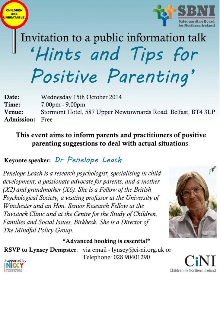 LEADING INTERNATIONAL PARENTING EXPERT IN BELFAST   TO OFFER ADVICE ON POSITIVE PARENTING – good behaviour and how to encourage it