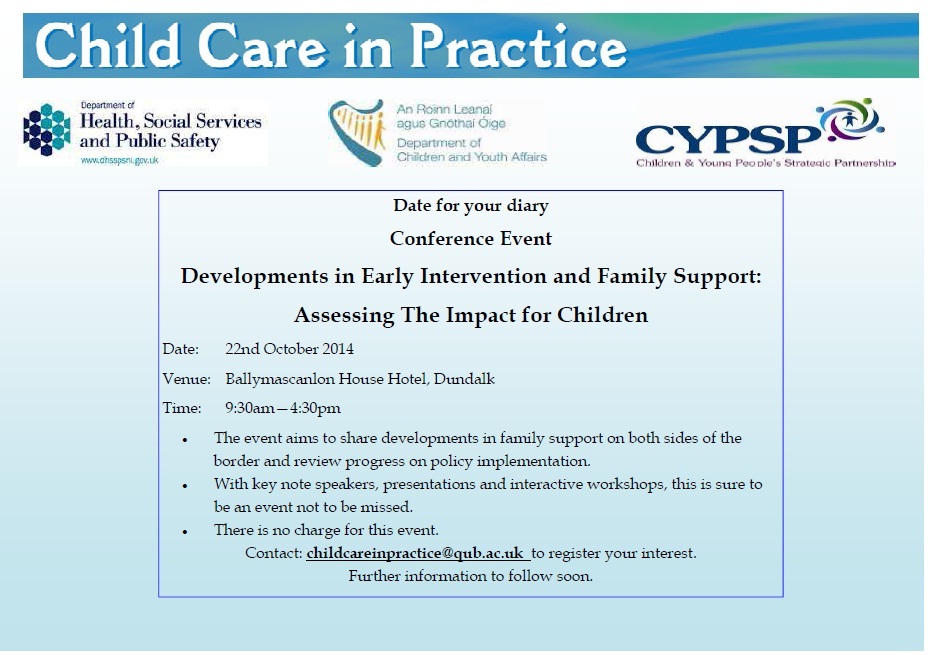 Childcare in Practice -Learning Event in partnership with CYPSP/DHSS&PS/DCYA subject to change