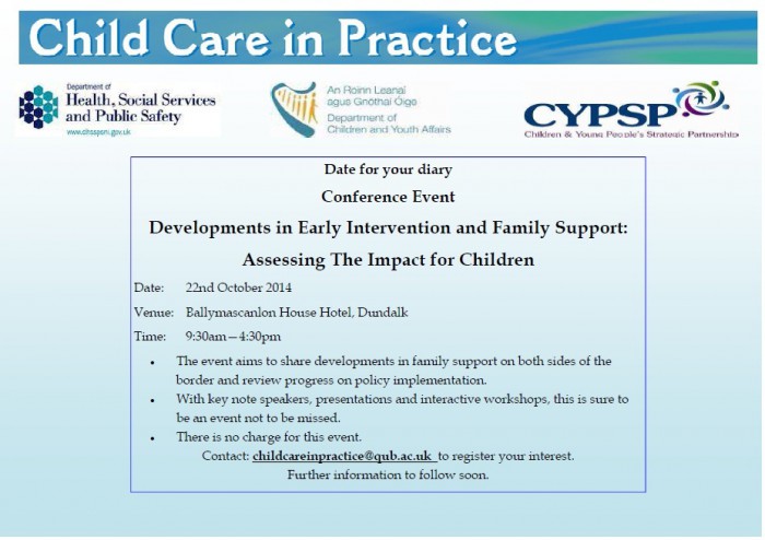 Child Care in Practice Journal 20th Anniversary All Ireland Learning Event