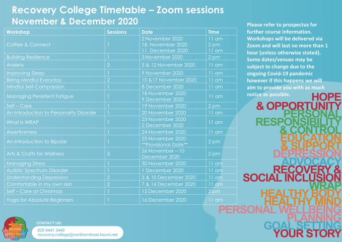 Recovery College Timetable