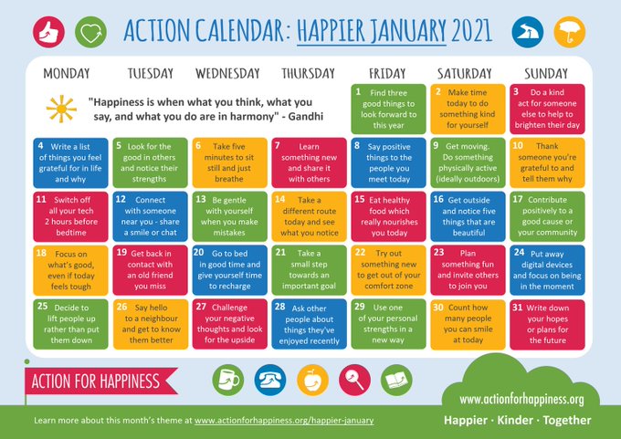 Action for Happiness Jan 2021 Calendar