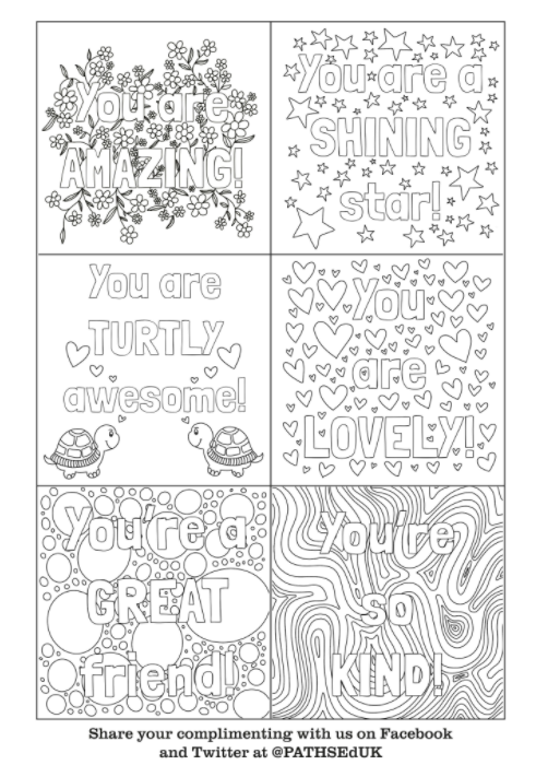 Colour in some compliments and help someone feel Calm