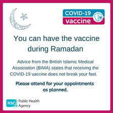 If you’re observing Ramadan, getting the COVID19 vaccine will not break your fast.