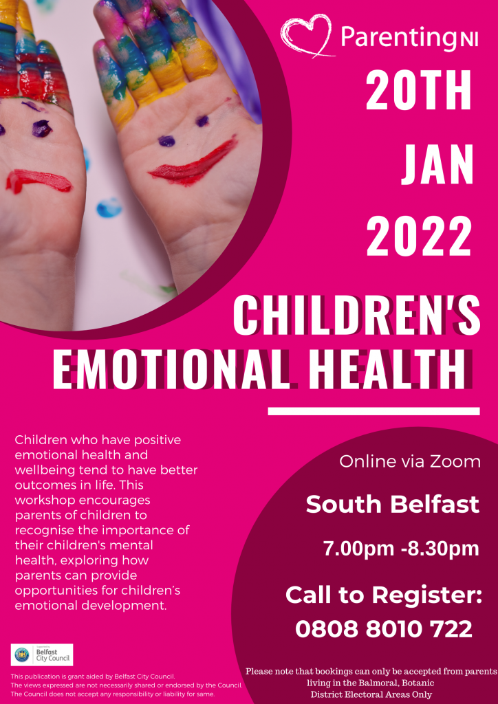 Children’s Emotional Health Workshops – January 2022, Belfast/South Belfast