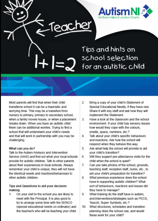 Autism NI – School Selection Fact Sheet