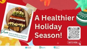 Image with text, Christmas Graze board food and QR code to scan