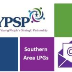 CYPSP logo beside Green Square, above Navy Square and Purple Square with Text Southern Area LPGs and an envelope with at sign